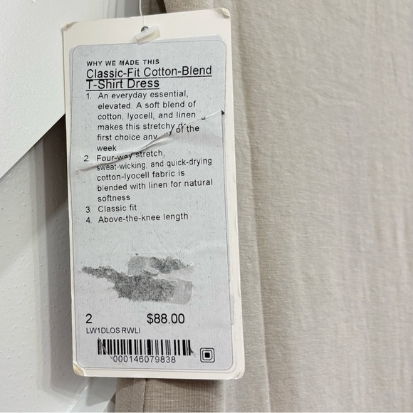 NWT Lululemon Classic Fit Cotton Blend T Shirt Dress Size 2 In Raw Linen - Picture 4 of 5